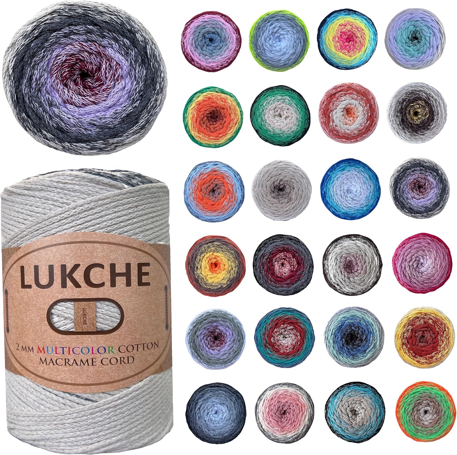 2mm Multicolor Cotton Macrame Cord 246 Yards (225 Mt) Premium Cotton Rope, Rainbow Yarn Crochet Macrame Bag Craft for Wall Hangers, Bags, Bottom Plates, Carpets (510)-1