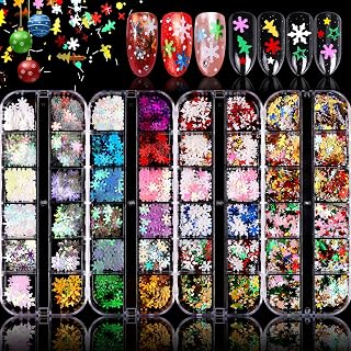 Kalolary 4 Boxes Christmas Snowflakes Nail Glitter Sequins, Holographic Snowflakes Xms Tree Stars Confetti Glitter Laser Sparkly Flakes Nail Decorations for DIY Nail Art Resin Crafts-B