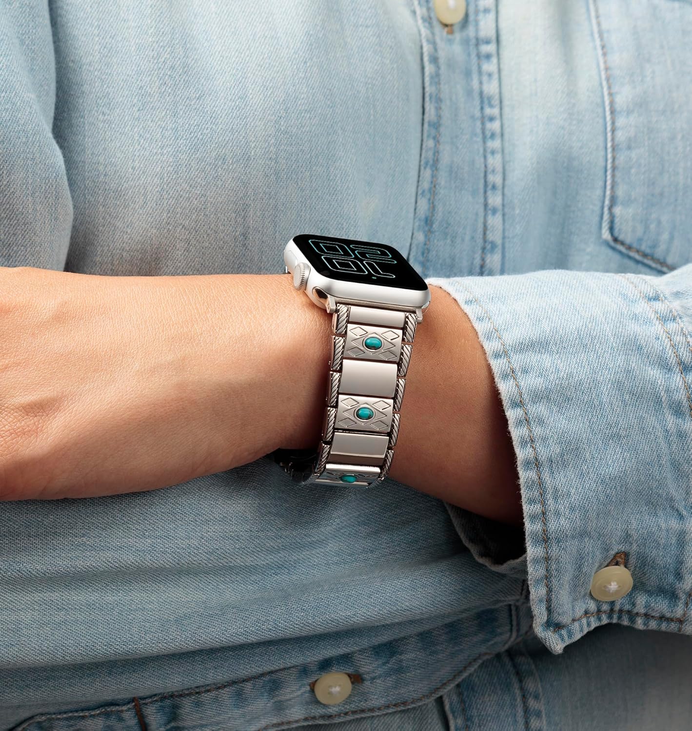 Wrangler® Silver Link Metal Band for Apple Watch®, Western Style, Fits all Apple Watch® Series and Sizes - Image 6