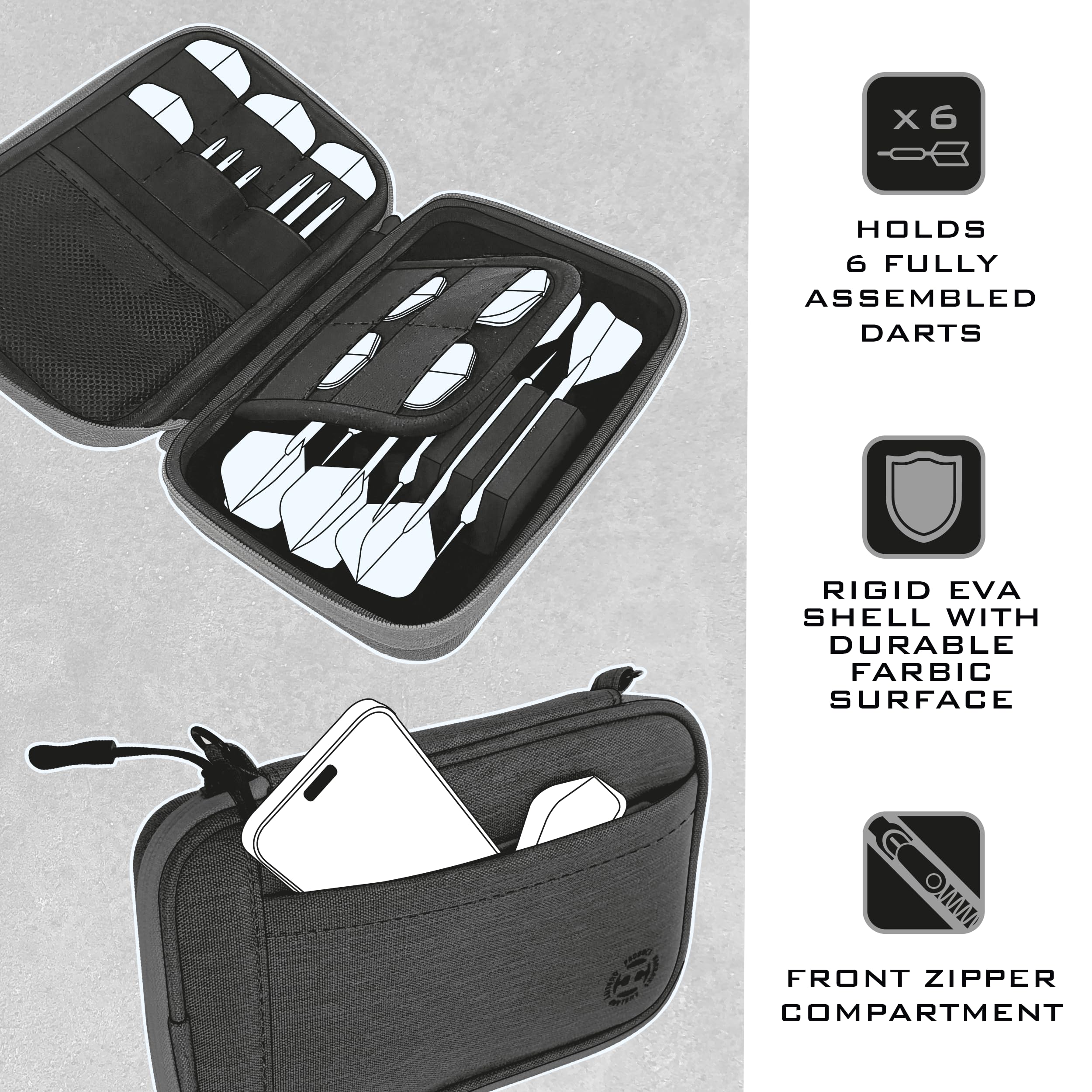 Harrows Smart Case Darttasche & Dart-Etui für 3 oder 6 Darts | Robustes Eva-Case mit Stoff-Finish | Für montierte Darts | Profi Zubehör für Anfänger & Fortgeschrittene (6 schwarz)