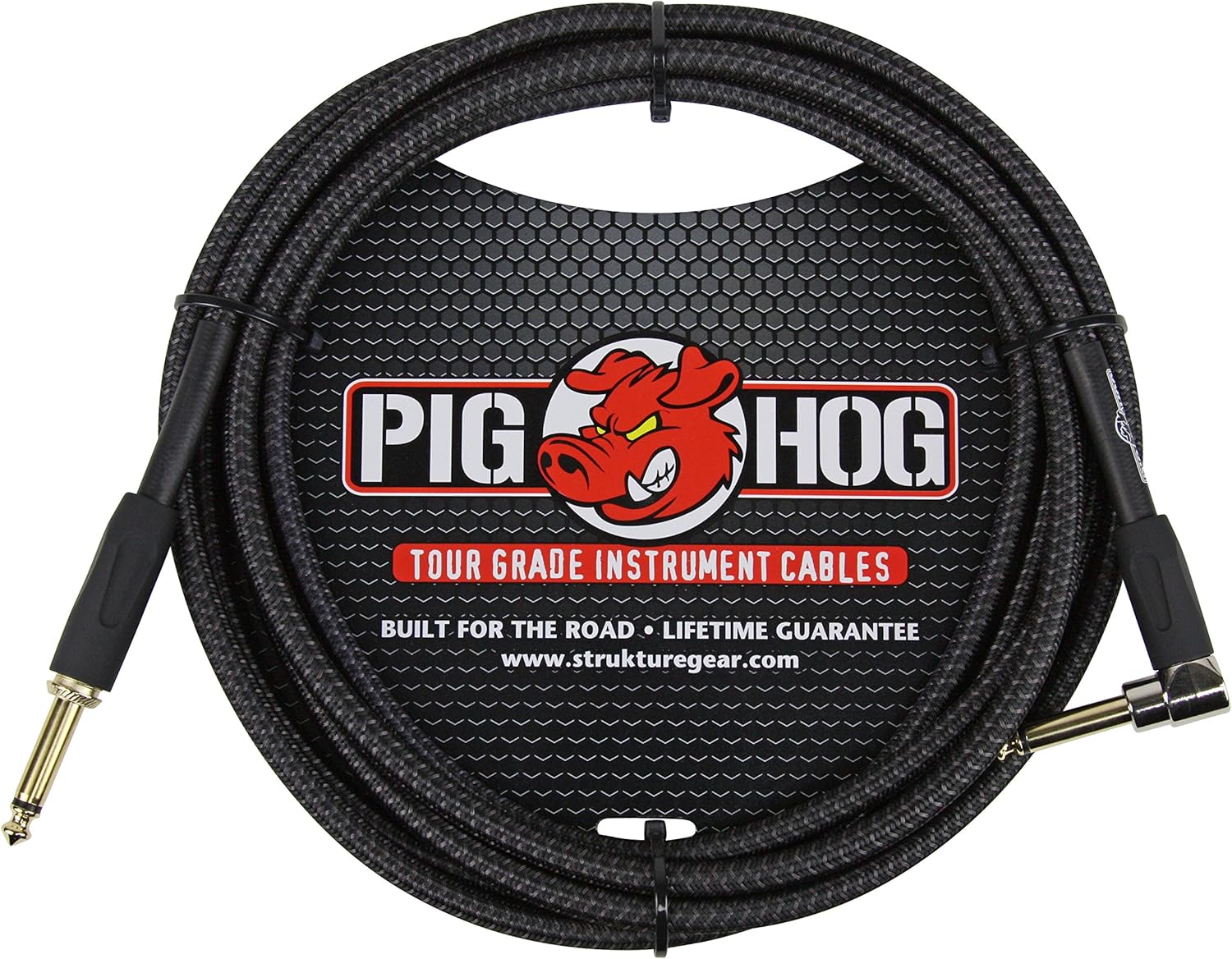 Pig Hog PC-H10BKR 1/4" Right-Angle to 1/4" Black Woven Guitar Instrument Cable, 10 Feet & PH6RR High Performance 8mm Right-Angle 1/4" Guitar Instrument Cable, 6 Feet
