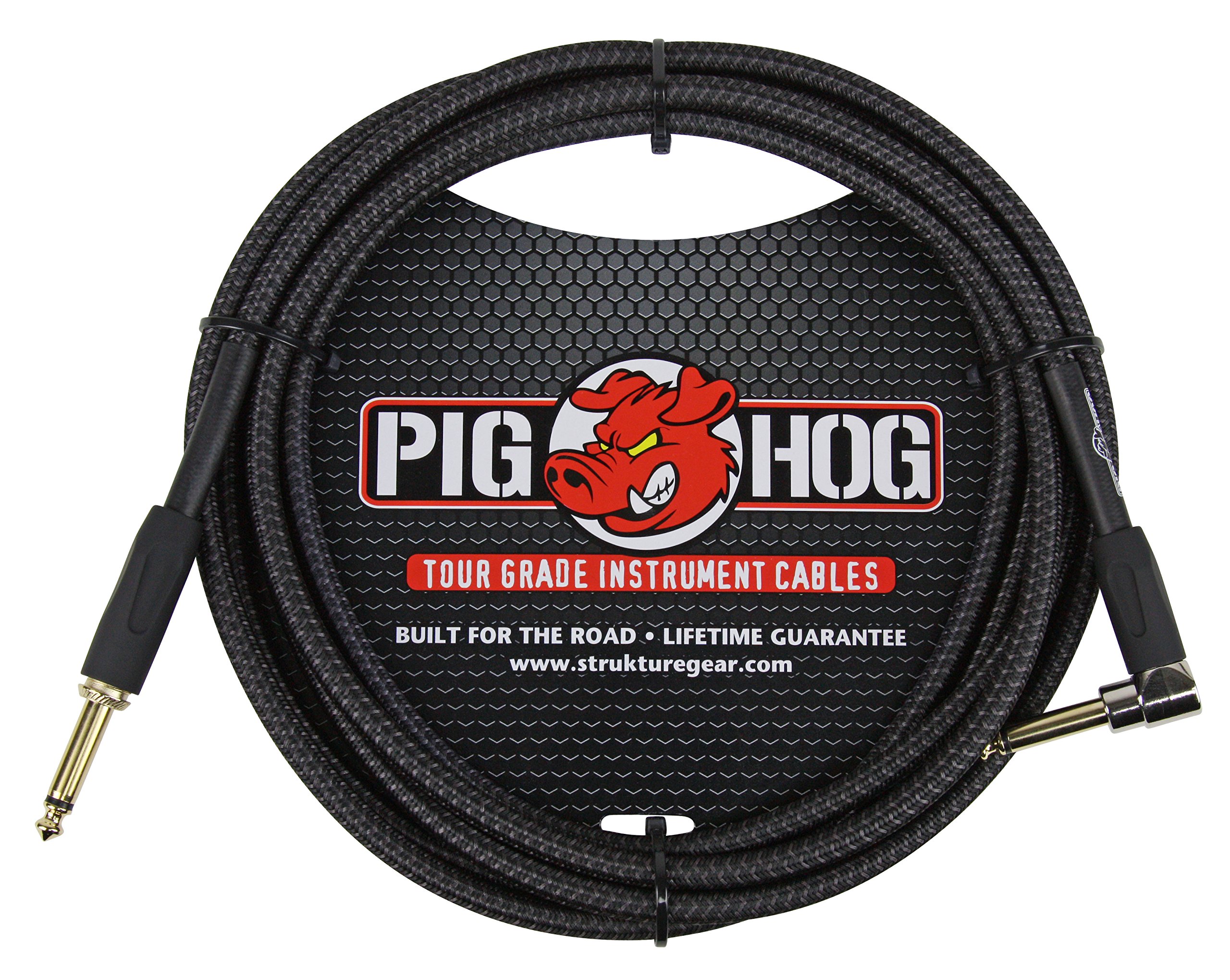 Pig Hog Vintage Serie Instrumentenkabel – Black Gewebt, 3 m (10 ft), 1/4" to 1/4", Winkelstecker