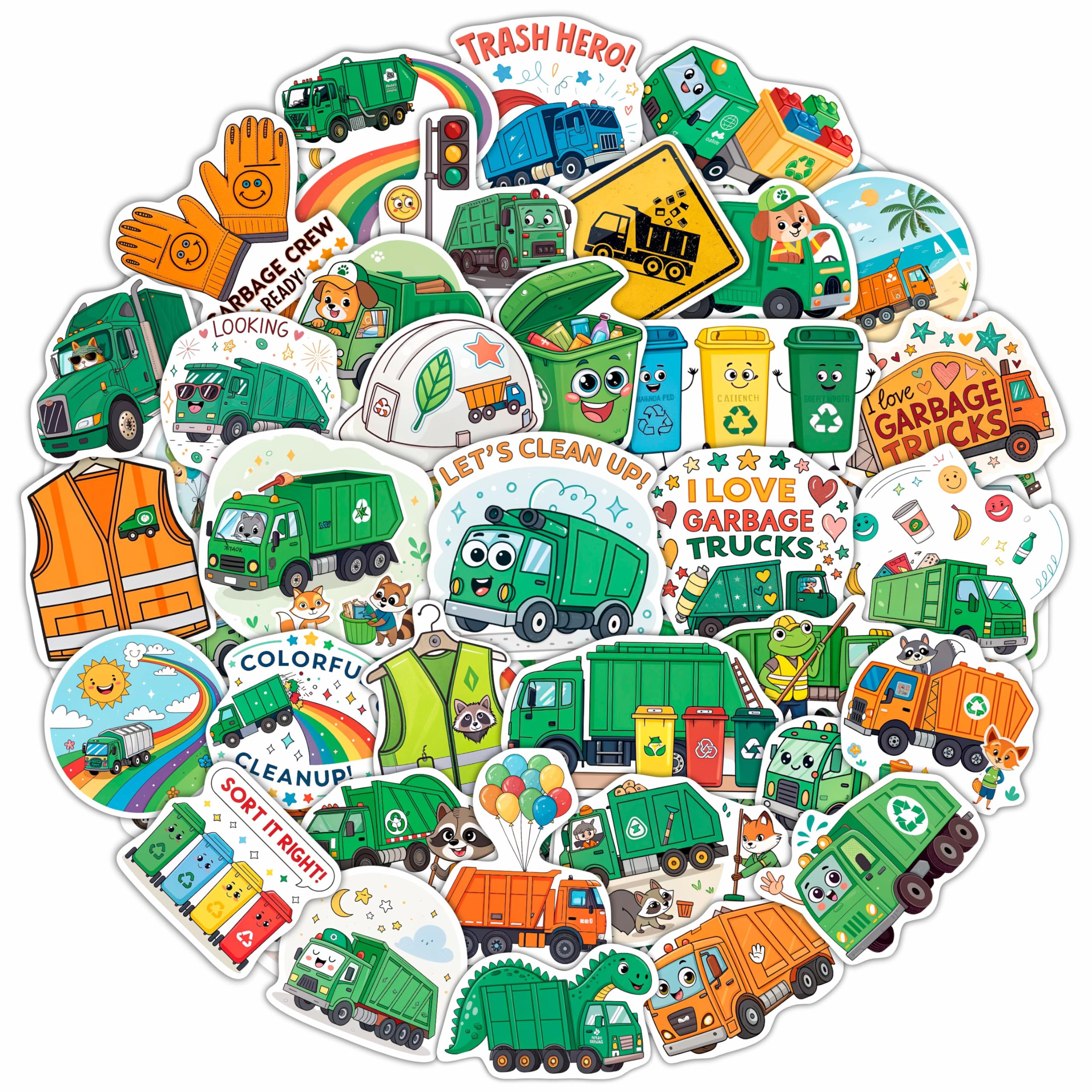 100Pcs Garbage Truck Stickers for Water Bottle, Laptop - Trash Truck Stickers - Garbage Car Party Favors & Decoration- Gift for Women & Men โ image 1