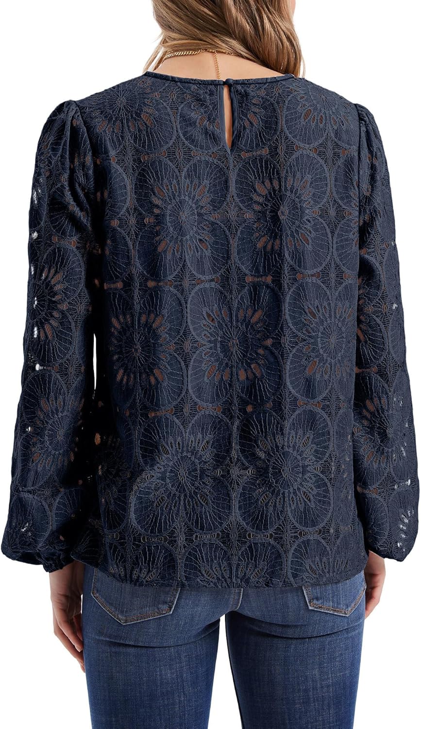 OFEEFAN Blouses for Women Dressy Casual Spring Tops 2026 Summer Outfits Flower Lace Crochet Long Sleeve Shirts - Image 4