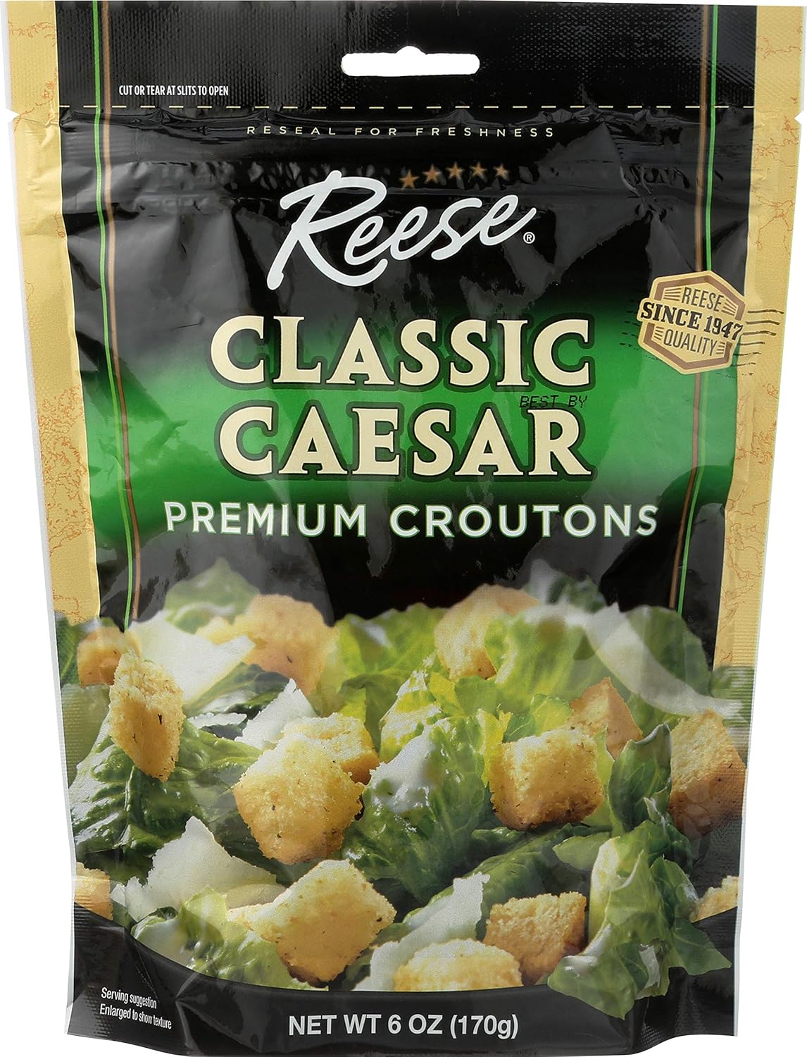 Reese Caesar Salad Croutons, 6oz Bags (Pack of 12) - Fresh Oven-Baked, Crispy Garlic Herb Topping for Salads