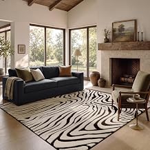 YIHOUSE 69 Ft Area Rugs for Living Room Modern Washable Rug - Abstract Black and Cream White Rug for Bedroom Dining Room Office Playroom Nursery Home Decor - Nonslip Non-Shedding Striped Rugs