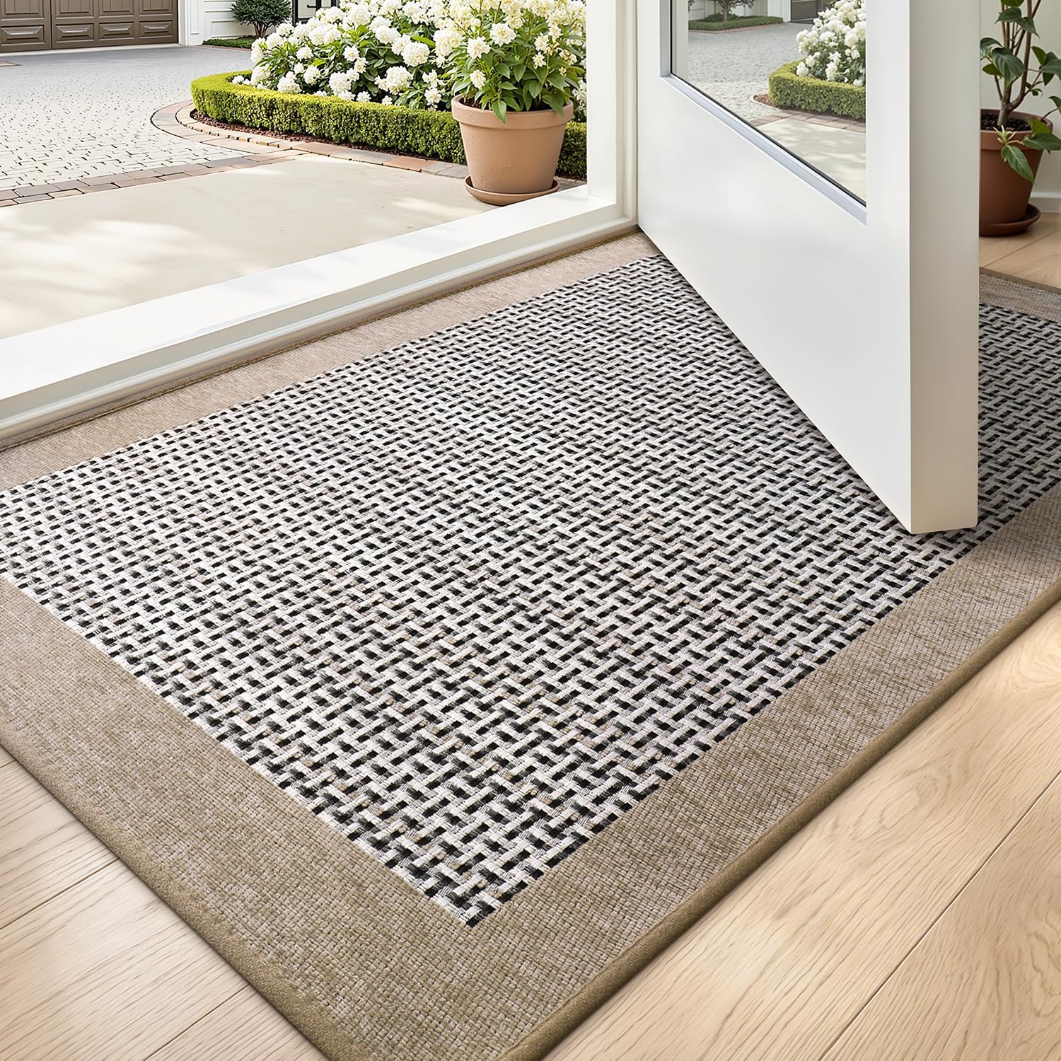 LUMI Inside Door Mat for Entry 20"x32", Absorbent, Dirt Trapper, Low Profile Thin, Non Slip Mats with Rubber Backing, Ideal for Indoor, High Traffic, Garage, Entrance, Classic Beige