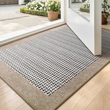 LUMI Indoor Door Mat 20x32, Rubber Backing Ultra Thin Mat,Classic Beige | Low Profile, Woven Texture, Dirt & Moisture Control, Soft Underfoot, Easy to Clean, High Traffic Areas, Durable