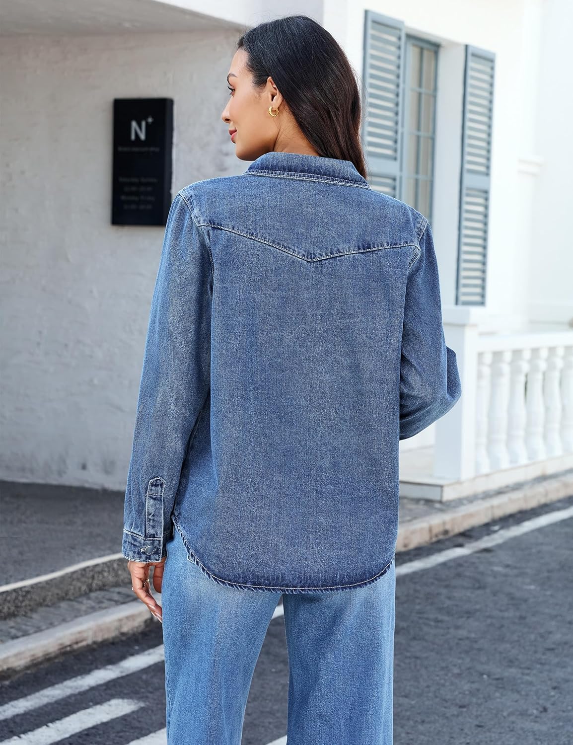 luvamia Denim Jackets for Women Trendy Long Sleeve Distressed Jean Button Down Shirts Jacket Shacket Trucker Jacket - Image 5