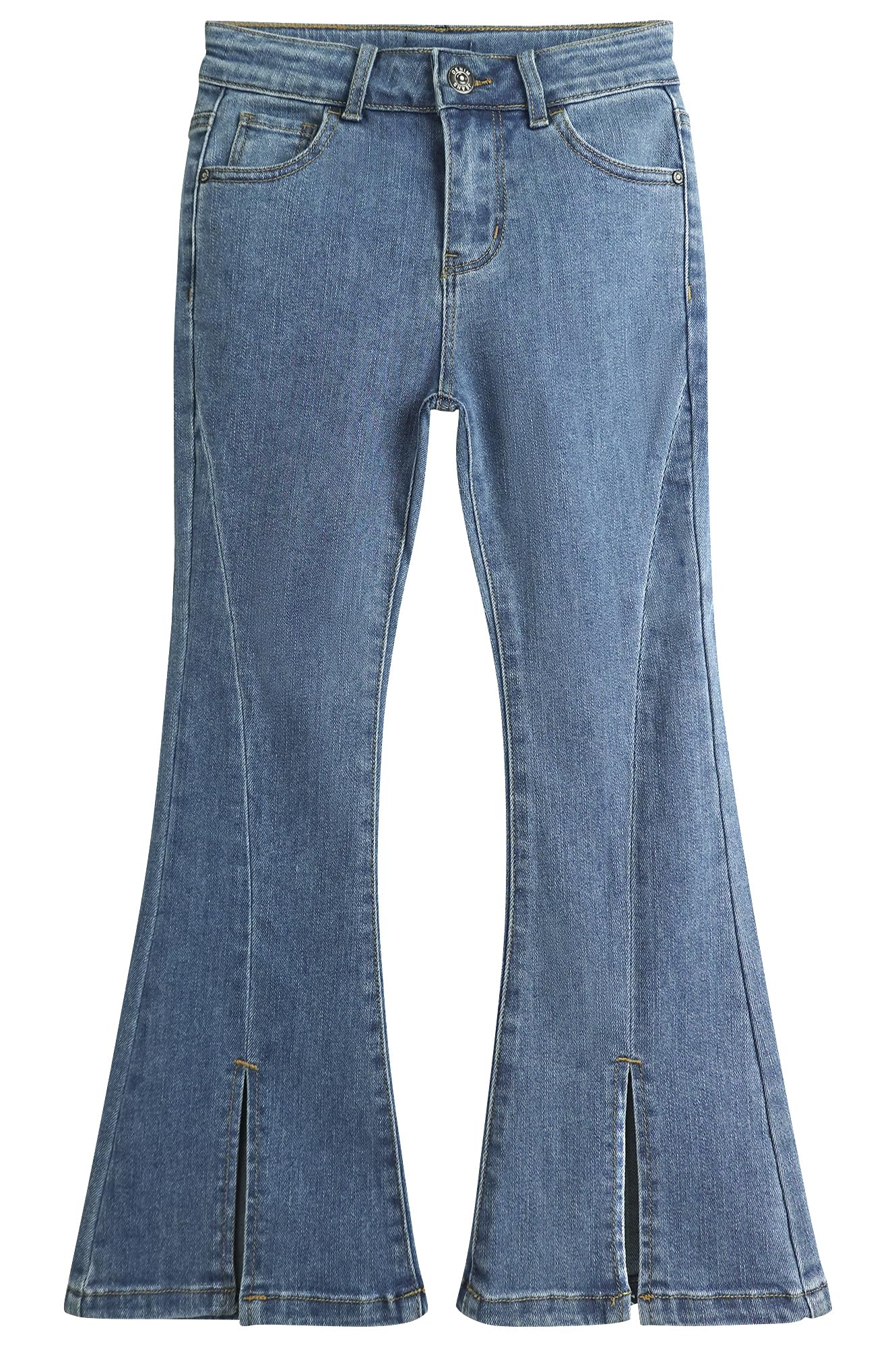 KIDSCOOL SPACE Vaqueros para niñas, Pantalones Acampanados de Mezclilla de Alta Elasticidad con Cintura elástica para niñas Grandes y pequeñas