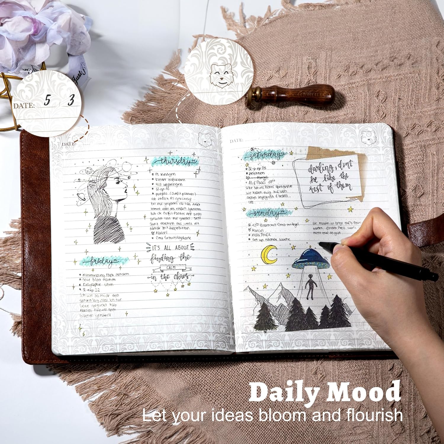 CAGIE Vintage Diary with Lock 256 Pages Leather Journal with Lock Spine Embossing Hardcover Locked Journal with Pen, 7 x 9 Inch Diary for Men Women, Black - Image 4