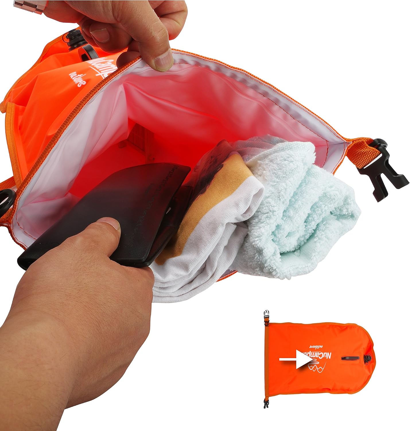 NuCamper Swim Buoy for Open Water Swimmers With Adjustable Waist Belt, Waterproof Dry Bag, Swim Bubble For Safty Swimming, Training Snorkeling, Kayaking, Boating,Beach Bags Large Capacity 28L