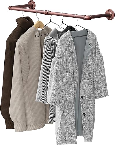 Miniatura 8 de HOEMLIM Perchero industrial para ropa de tubería montado en la pared, resistente que ahorra espacio, barra de ropa desmontable multiusos para