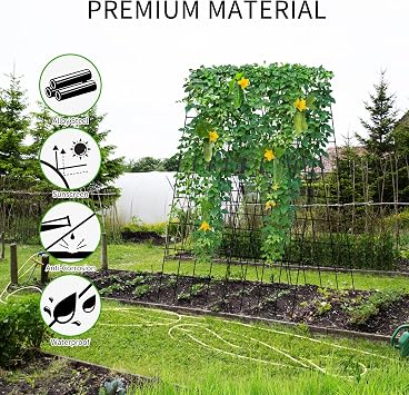 Cucumber Trellis 2 Pack, 59 H Foldable A-Frame Garden Trellis for Raised Bed Garden Grow Support with Plant Support Clips, Twist Ties for Cucumber,Tomato, Climbing Plants and Flowers
