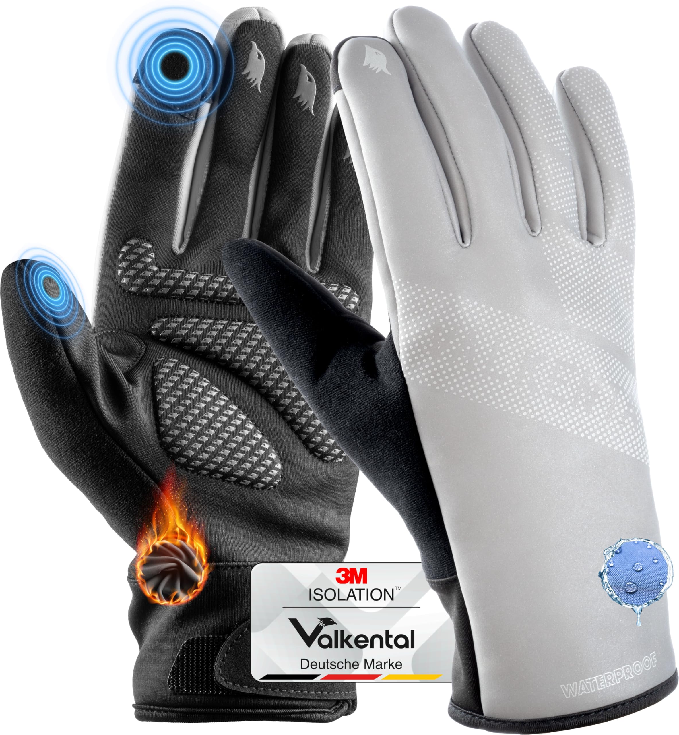 Valkental® wasserdichte Fahrradhandschuhe mit 3M Isolation | Gepolstert & Griffig | Winterhandschuhe & Übergangshandschuhe [Herren & Damen] mit Touchscreen Funktion - GloRider