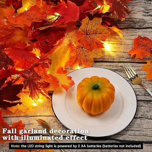 Miniatura 4 de Fovths Paquete de 4 guirnaldas de hojas de arce de otoño con luz LED de 5.7 pies, guirnalda de arce artificial de otoño con gancho para colgar para