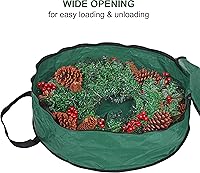 Vista 4 de ProPik Bolsa de almacenamiento para corona de Navidad de 24 pulgadas, contenedor de guirnalda con material resistente a desgarros, con asas Verde