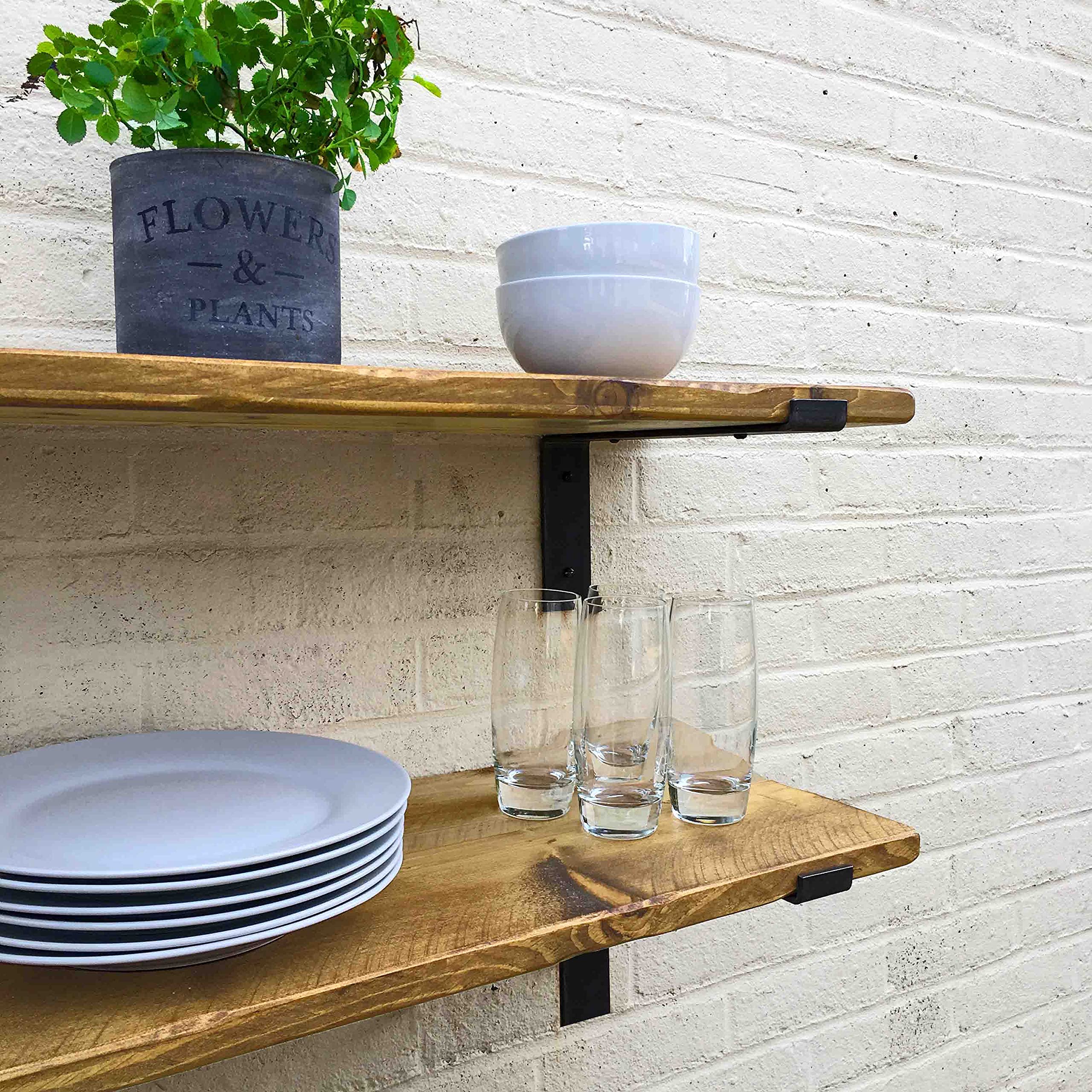 Ben Simpson Furniture Thin Lipped Wooden Handmade Bracket Shelf | 30 x 130 cm | Antique Pine