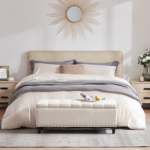 Miniatura 5 de HUIMO Otomana con almacenamiento, otomana tapizada de tela de 41 pulgadas con bisagra de seguridad, banco de almacenamiento con botones, banco