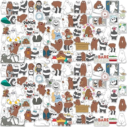 We Bare Bears - Juego de 100 calcomanías de vinilo grandes de lujo, para laptop, botella de agua, álbumes de recortes, tableta, monopatín,
