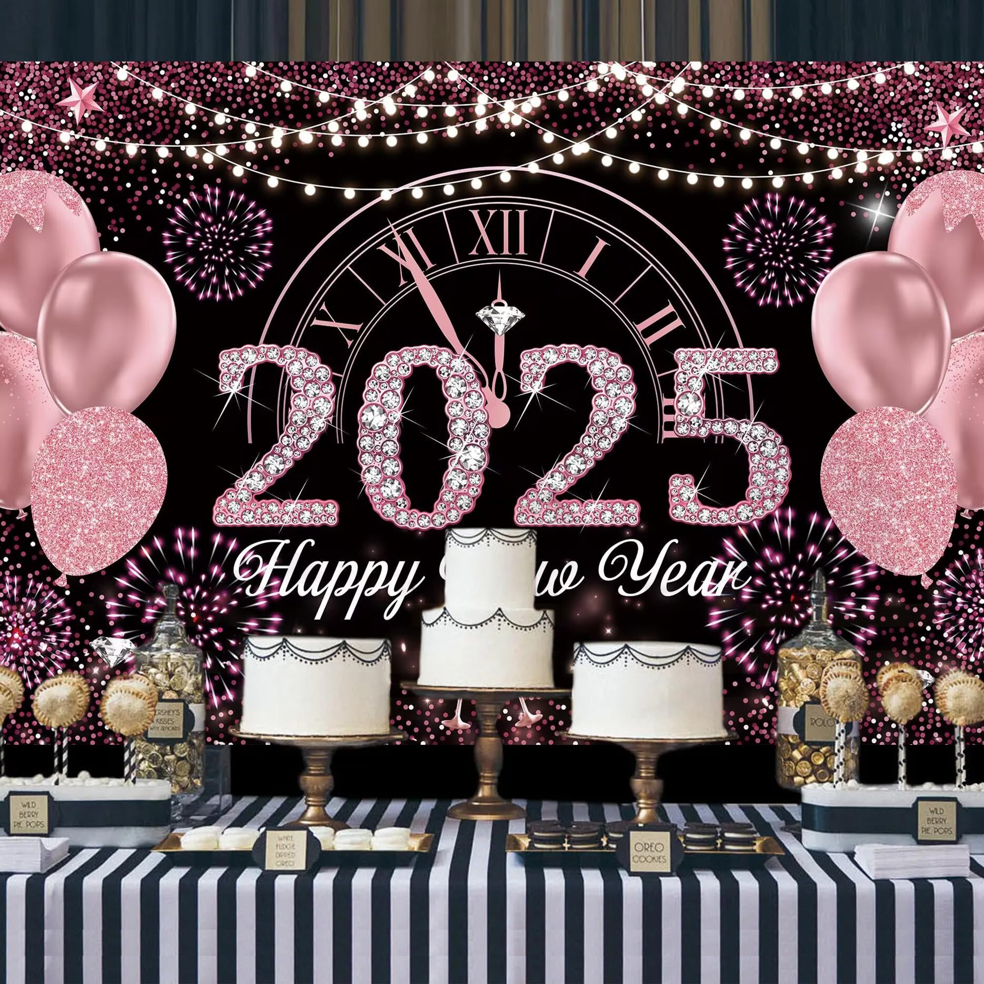 2025 New Year's Eve Large Happy New Year Banner - Indoor and Outdoor Decoration Backdrop (180 x 110 cm), Rose Gold - Image 4