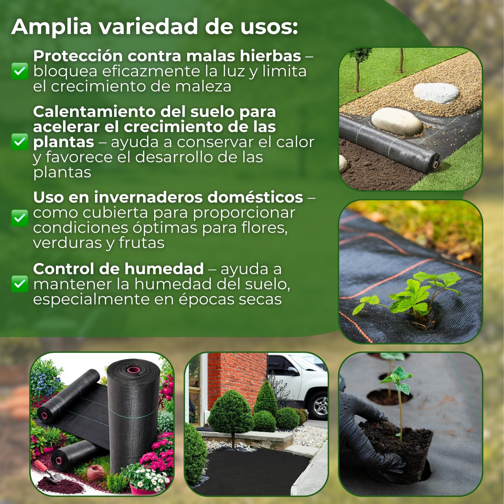 SPRINGOS Malla Antihierbas para Jardín 1,1 x 100 m 70g/m2