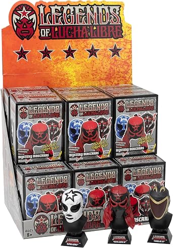 Boss Fight Studio Legends of Lucha Libre Mascaras Mystery Box Premium Collectible 18 Pack of Miniature Assorted Replica Luchador Masks on Display Busts