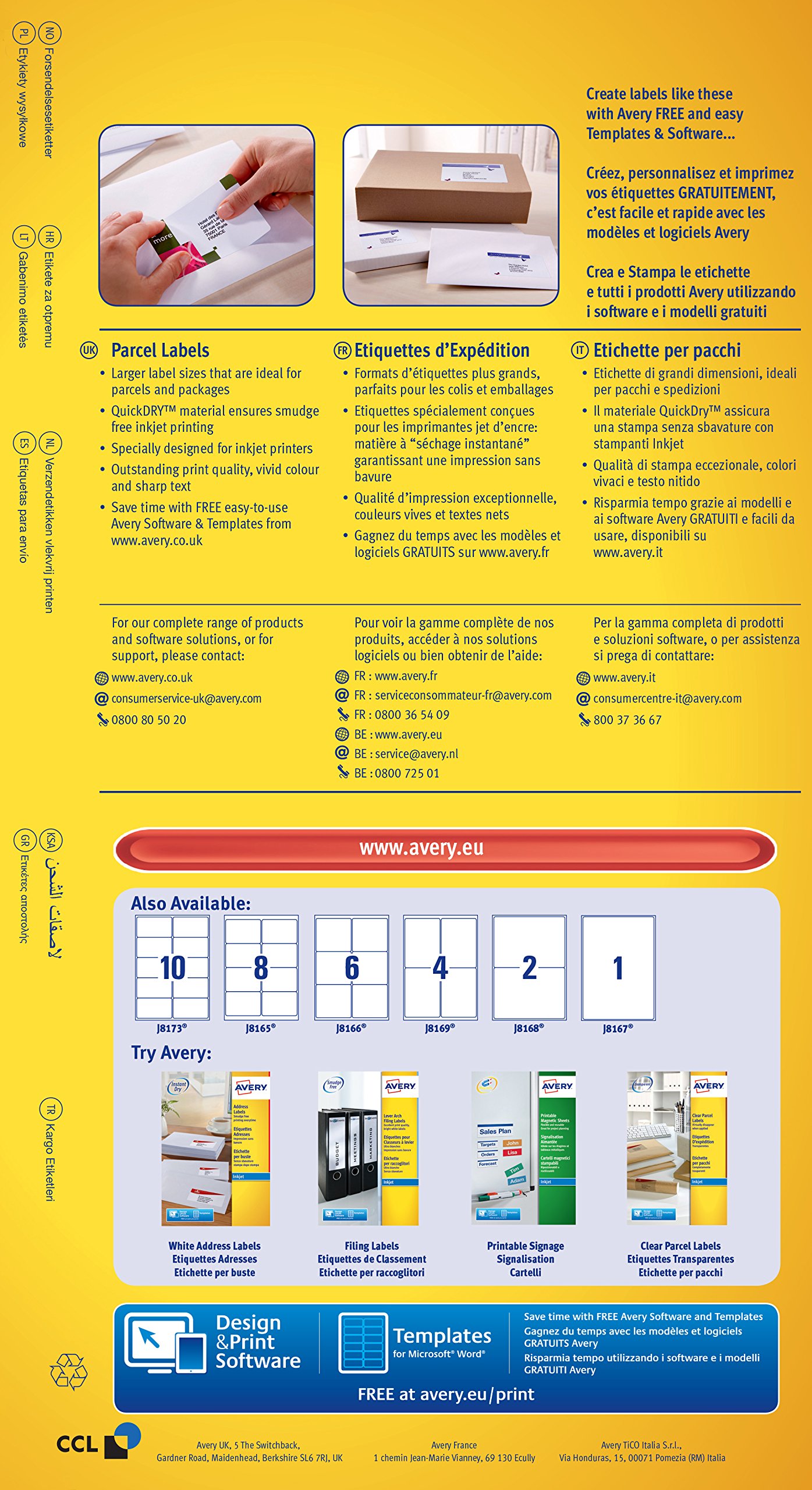 Avery Italia J8168-25 Etichette adesive in carta bianca, 25 fogli A4, rettangolari 199,6x143,5mm, 2 etichette per foglio, adesivo permanente, stampanti inkjet (Confezione da 2)