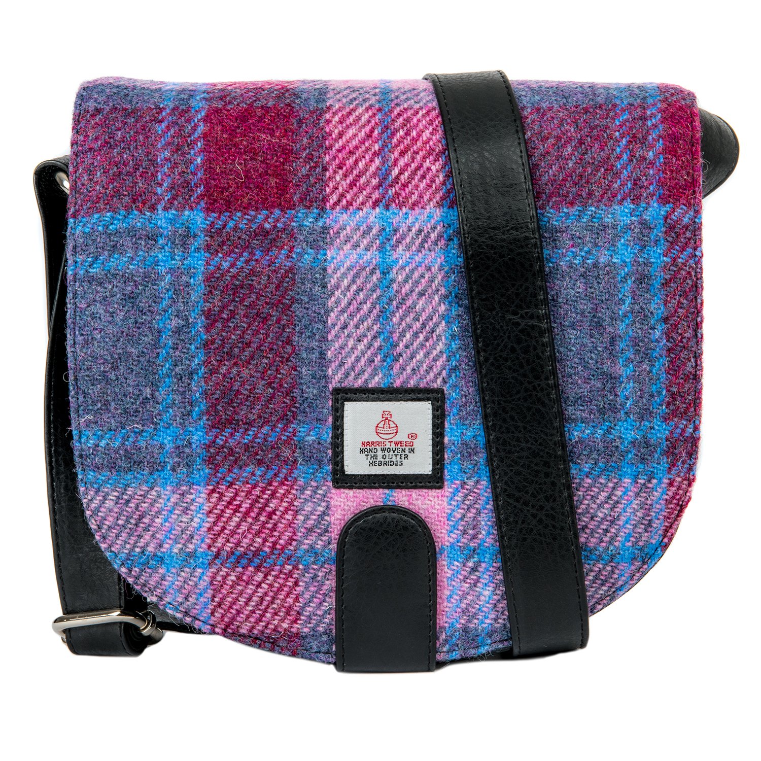 KWH Maccessori Pastel Pink Blue Purple Tartan Check Harris Tweed Cross Body Handbag Purse