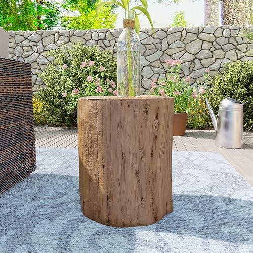 Miniatura 4 de AQUILLA Mesa auxiliar rústica de tocón, mesa auxiliar de aspecto de madera marrón, taburete de mesa auxiliar para sala de estar