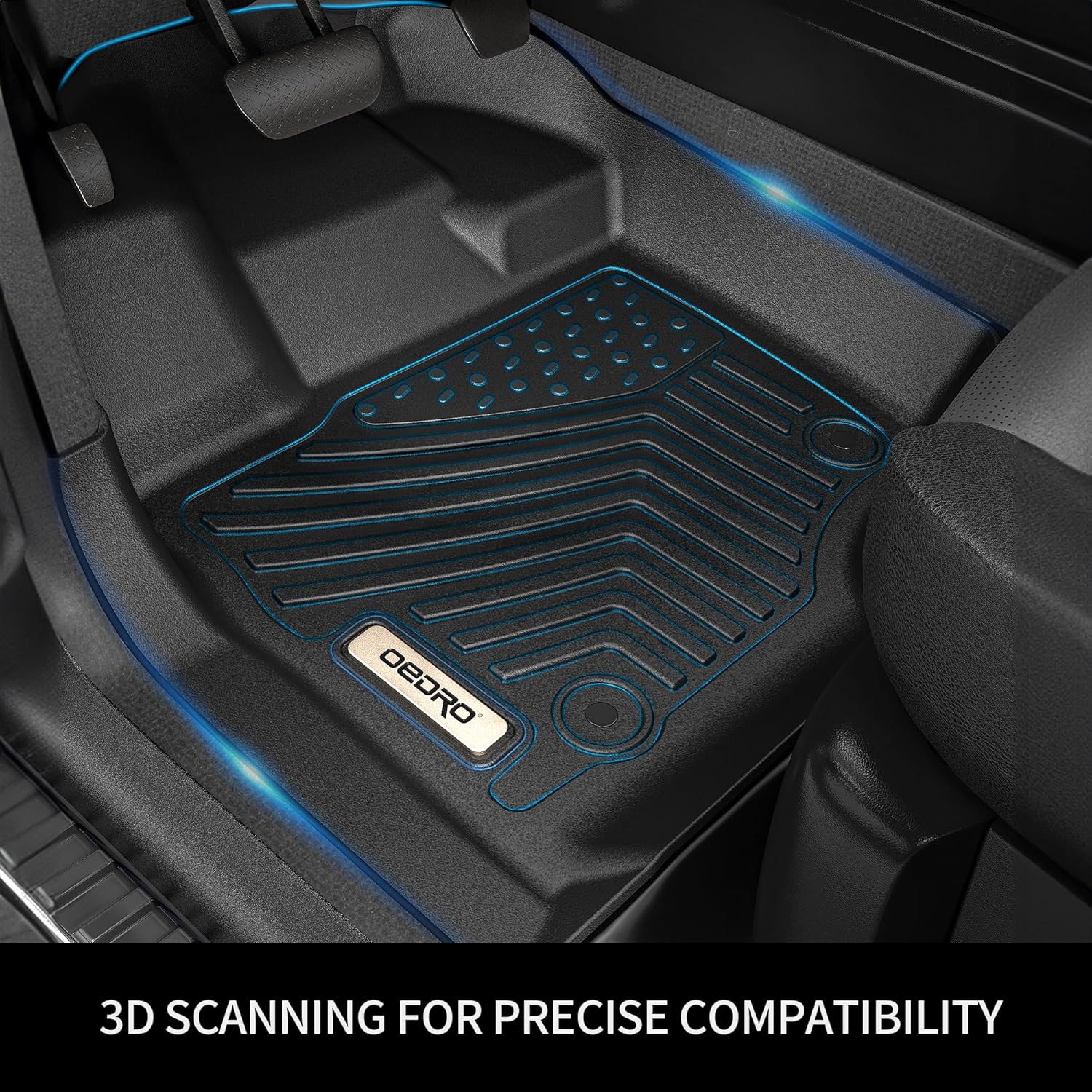 OEDRO Floor Mats Fit for 2015-2024 Ford Mustang, Unique Black TPE All-Weather Guard Includes 1st and 2nd Row: Front, Rear, Full Set Liners - Image 3