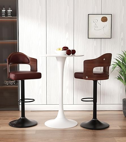 Miniatura 10 de Juego de 4 taburetes de bar giratorios de altura ajustable de 24.5 a 33.5 pulgadas, taburetes de madera tapizados de piel sintética con respaldo y