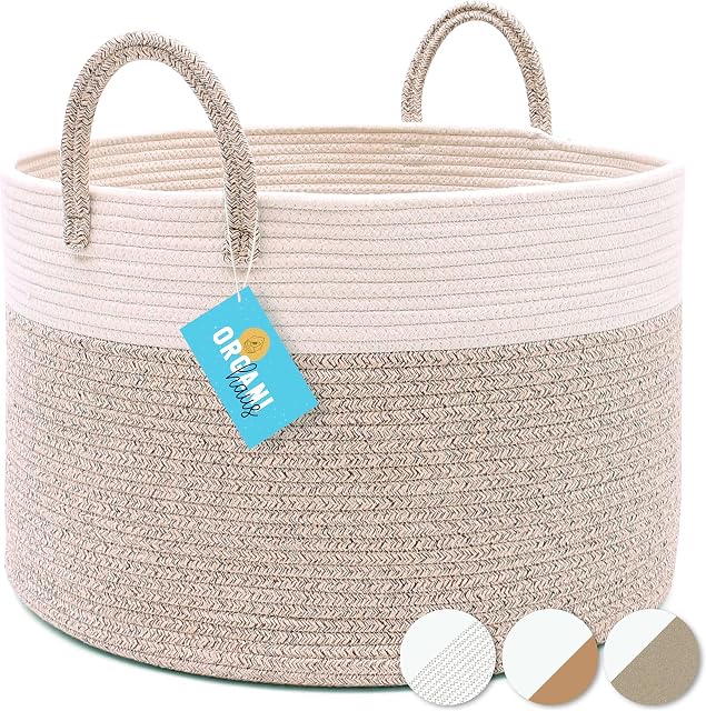 OrganiHaus Laundry Hamper Basket | Baby Basket | Shoe Basket | Large Toy Storage Baskets | Cotton Rope Basket | Ironing Basket | Woven Basket for Storage | Blanket Basket - Wide Brown Basket (50x33cm)