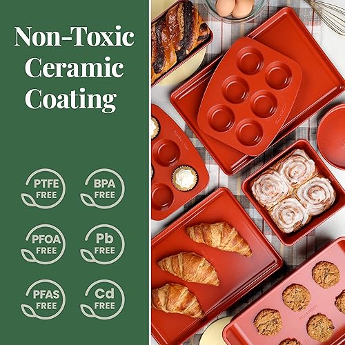 Miniatura 4 de Larder & Vine Juego de utensilios para hornear, sin PFASPFOSPTFE, acero aluminizado resistente con acabado de cerámica, incluye sartenes, molde para