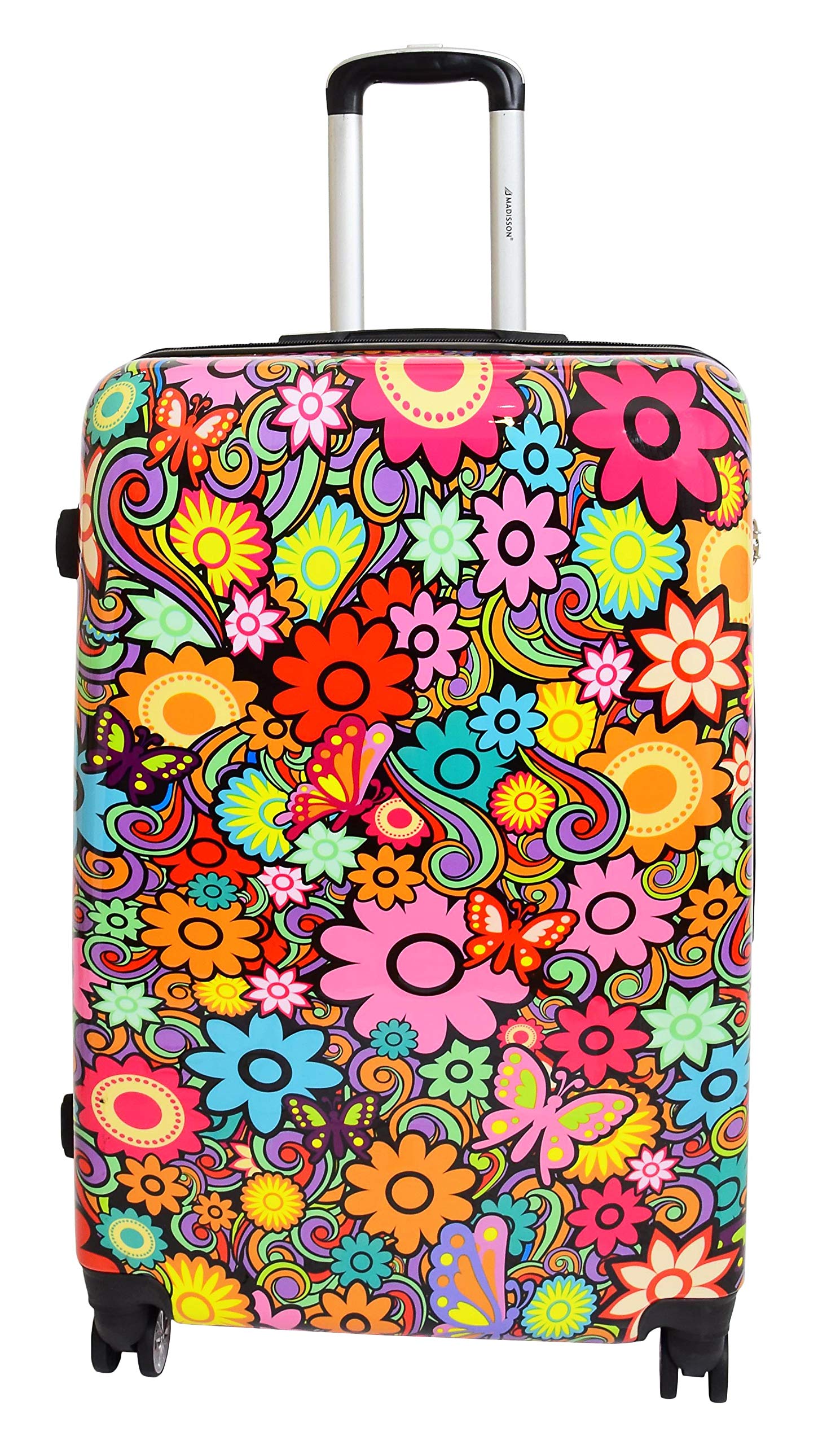 Walizki na 4 kółkach wielokolorowy nadruk kwiatowy PC twarda powłoka bagaż lekkie torby podróżne orchidea, Wielokolorowy, Large | 76x50x30cm/ 4.20KG, 100L/15L, walizka