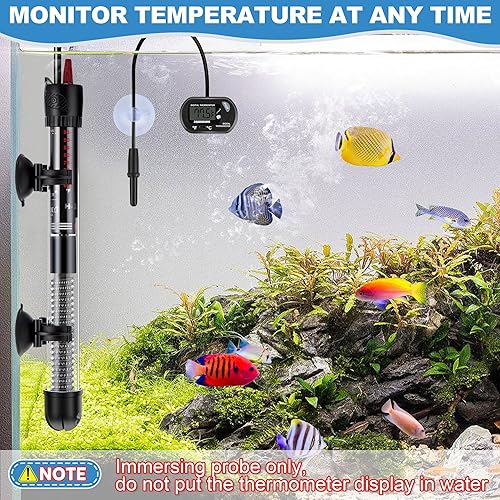 Miniatura 5 de Dreyoo Juego de 2 calentadores de tanque de peces de acuario de 100 W, calentador sumergible para acuario con termómetros y ventosas, calentador de