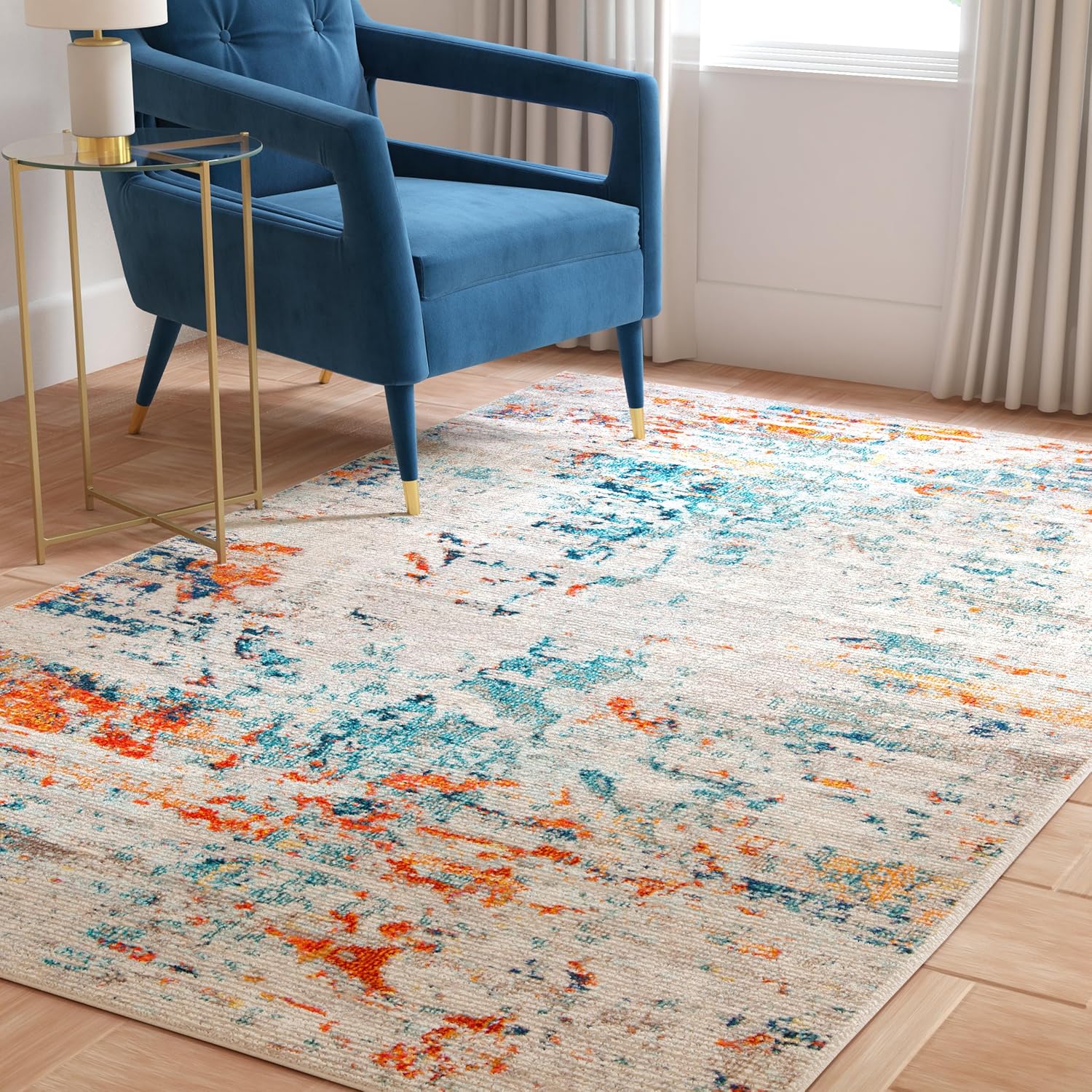 SAFAVIEH Madison Collection Area Rug - 5'3" x 7'6", Cream & Orange, Modern Abstract Design, Non-Shedding & Easy Care, Ideal for High Traffic Areas in Living Room, Bedroom (MAD478B)