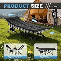 Vista 6 de HABUTWAY Catre de campamento, catre portátil para adultos, catre para dormir de 28 pulgadas de ancho, carga máxima de 600 libras con colchón grueso