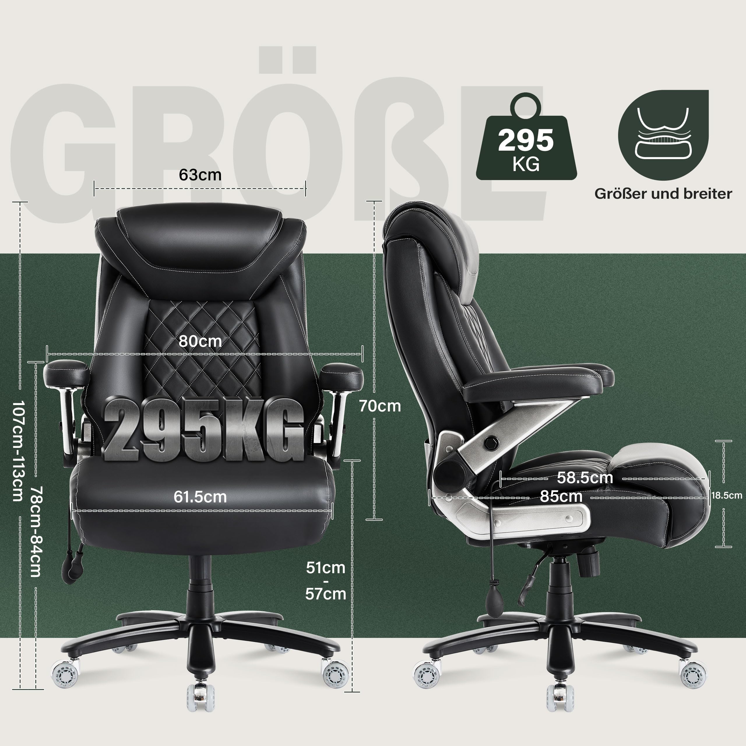Bosmiller Chefsessel Bürostuhl 250kg Belastbarkeit Ergonomischer Bürostuhl Schreibtischstuhl mit Verstellbare Armlehnen