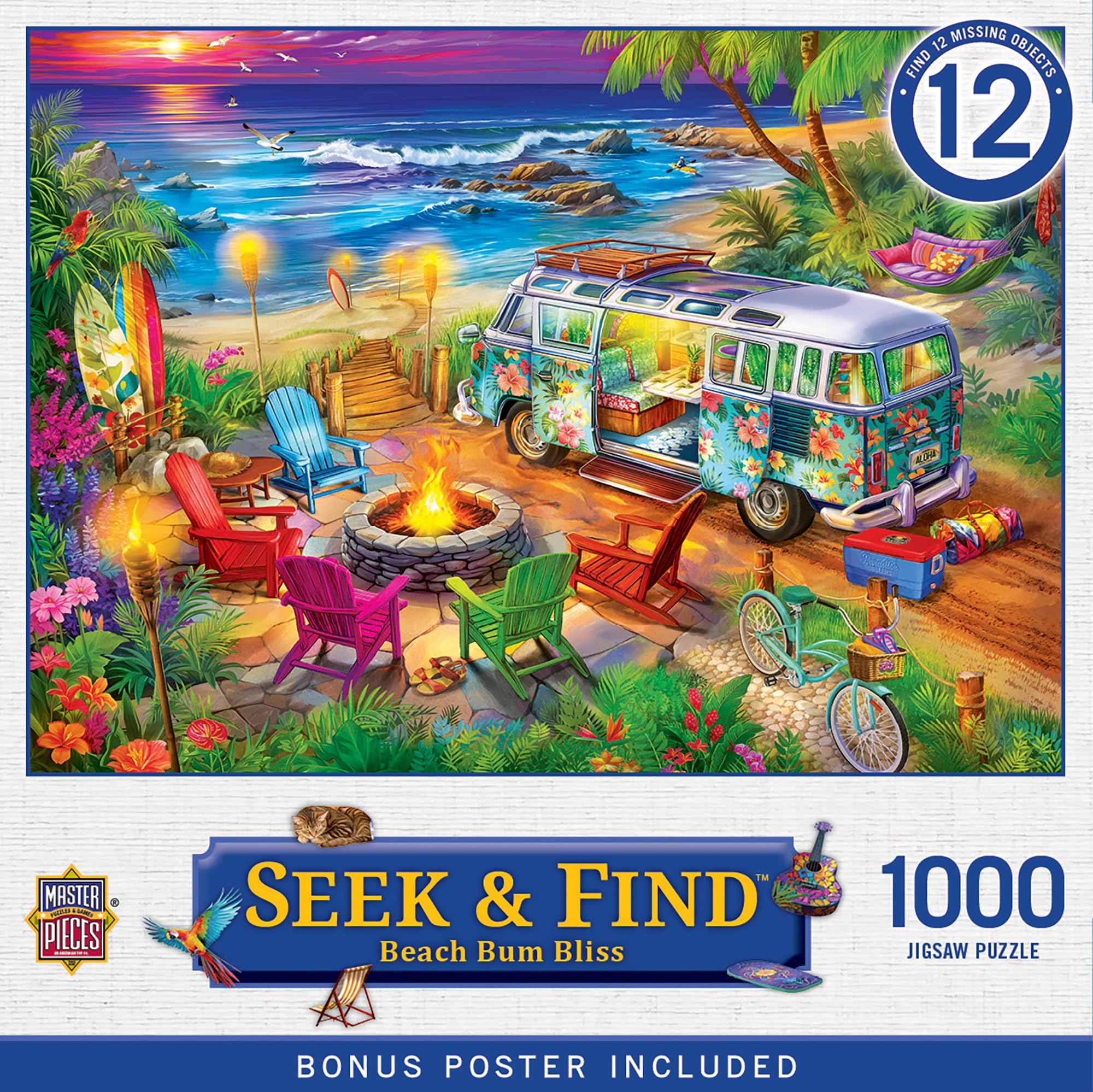 MasterPieces 1000 Piece Seek & Find Jigsaw Puzzle for Adults, Family, Or Youth - Beach Bum Bliss - 19.25"x26.75"