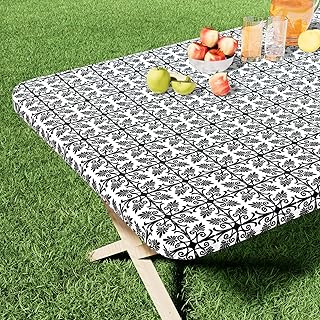 misaya Rectangle Vinyl Table Cloth, Elastic Fitted Flannel Backed Tablecloth, 100% Waterproof Plastic Table