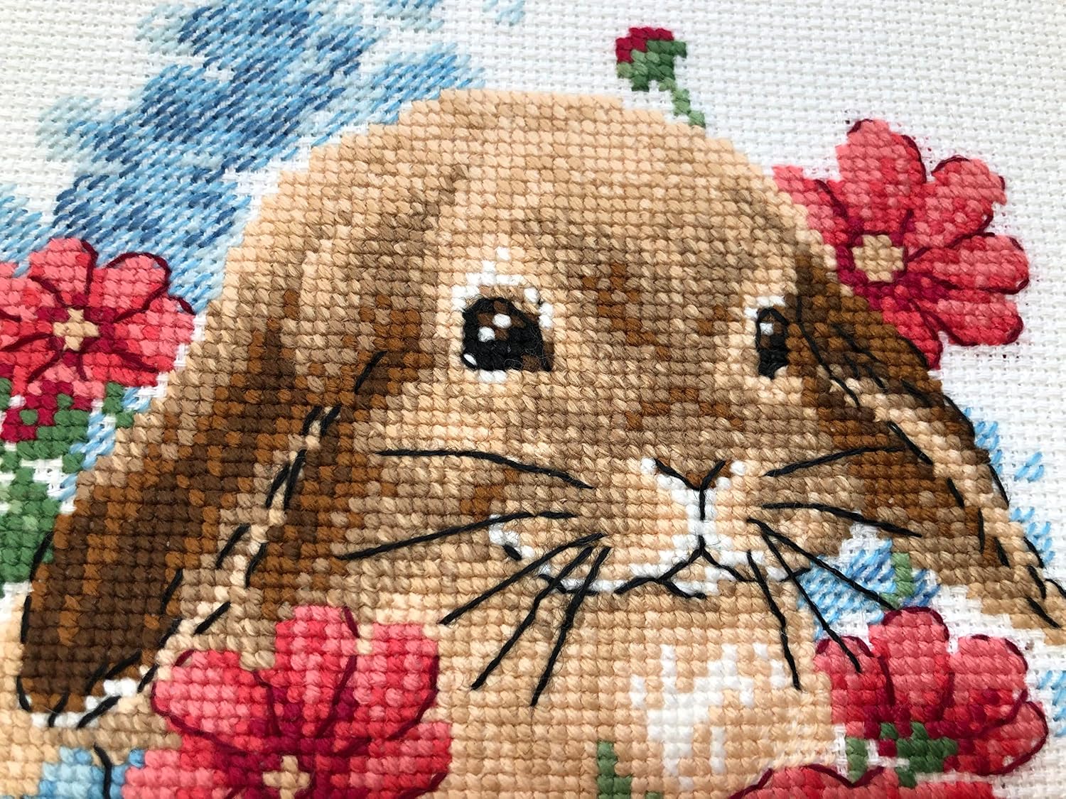 RIOLIS - Bunny in Flowers 1986, Animals Cross Stitch Kits 6"x7", Cross Stitch Kits for Beginners & Advanced, Crossstitching Kit Adult, Embroidery Counted Stitching Kit