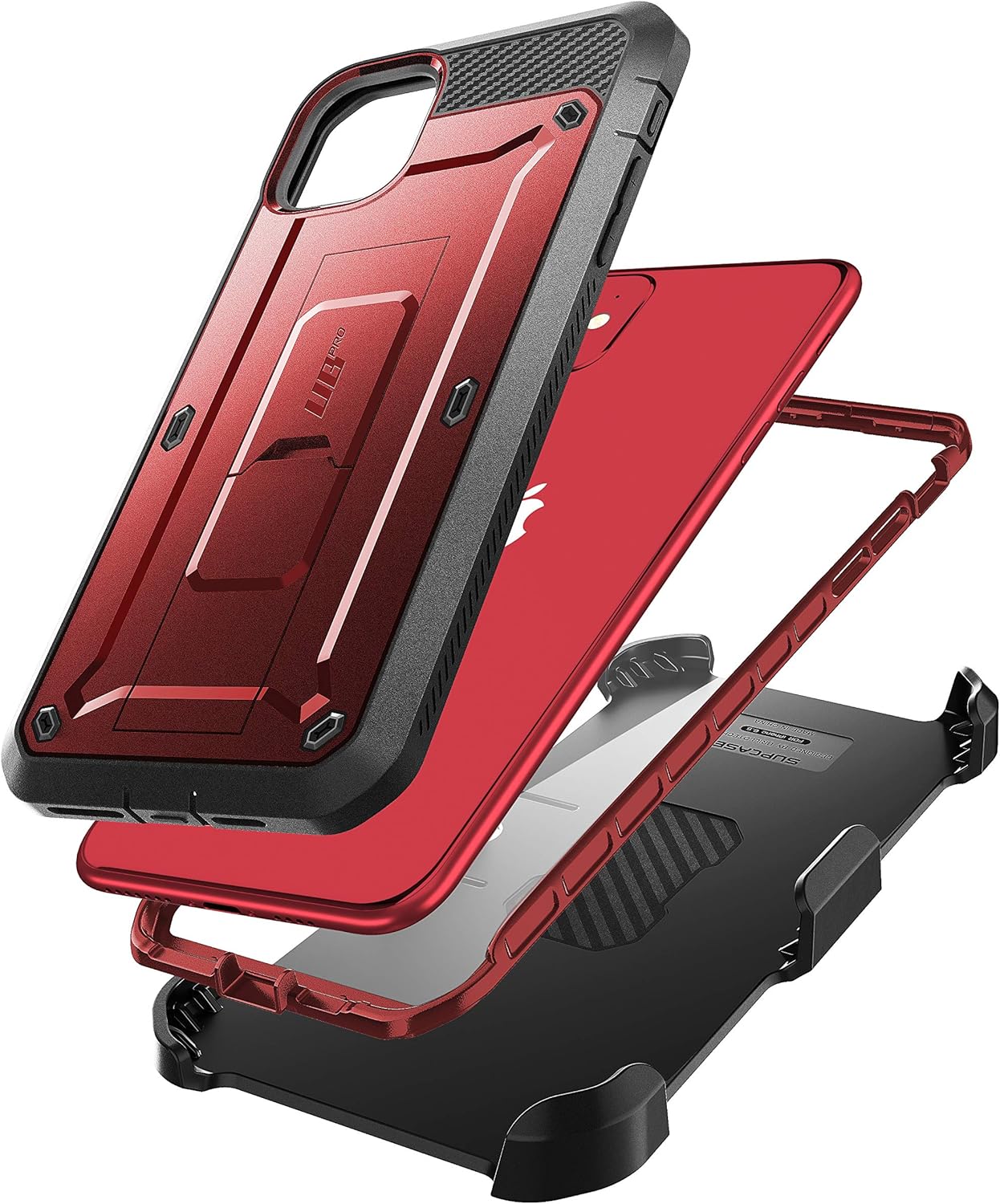 SUPCASE for iPhone 11 Case with Screen Protector (Unicorn Beetle Pro), [Built-in Stand & Belt Clip] [Military-Grade Protection] Heavy Duty Full-Body Protective Phone Case for iPhone 11 6.1", Red