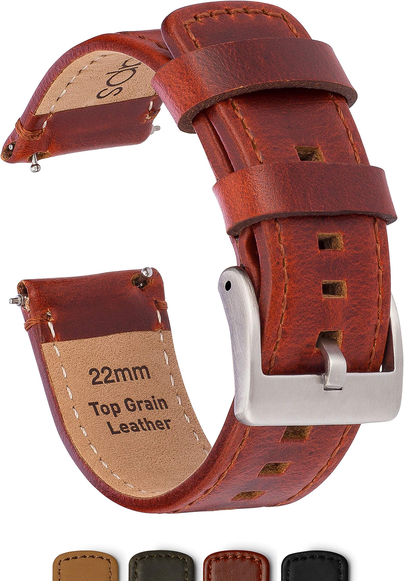 22mm Watch Band w/Quick Release - Leather Strap (Top Grain) for Samsung G2, G3, Gear, Galaxy & Frontier Plus Fossil, LG, Asus, Vintage Watches for Men | Corea Reloj del Cuero