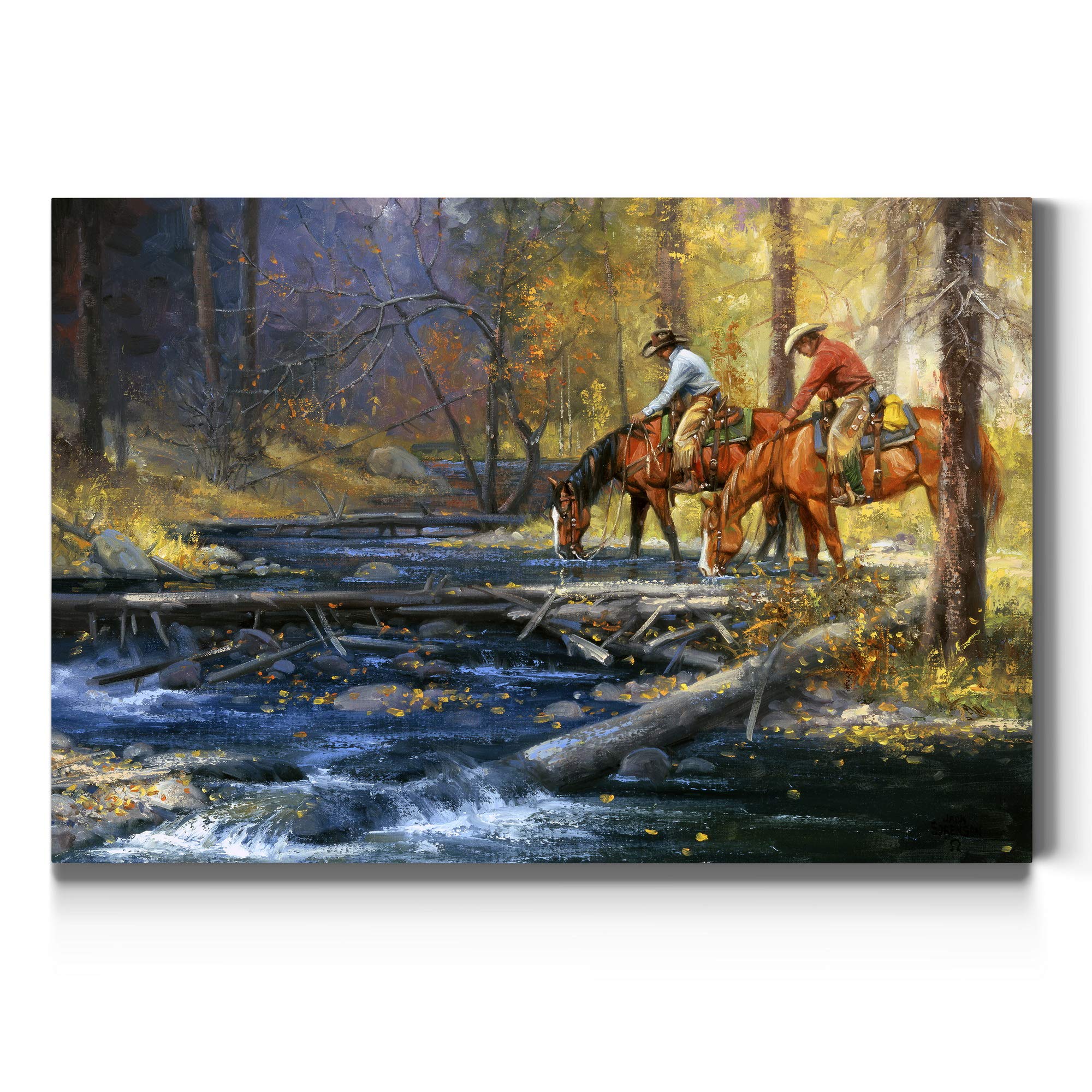 Renditions GalleryCanvas Nature Wall Art Modern Decorations Paintings & Prints Autumn Forest Water Stream Colorful Animal Western Wall Hanging Artwork for Bedroom Office Kitchen - 24"x36" LT31