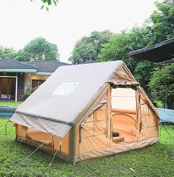 Outdoor Camping Quick setup Inflatable Tent with Pump, Family inflatableTent with Window and Door, Pop-UpTent with Storage Bag, 4 Season Waterproof Windproof Large AirTent (3 * 2M with chimney)