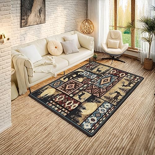 Miniatura 39 de Alfombras de Dirt Bike para Sala de Estar 4'11" x 3'3", Alfombras Antideslizantes de Motocross para Dormitorio, Alfombra de Bandera Americana Retro