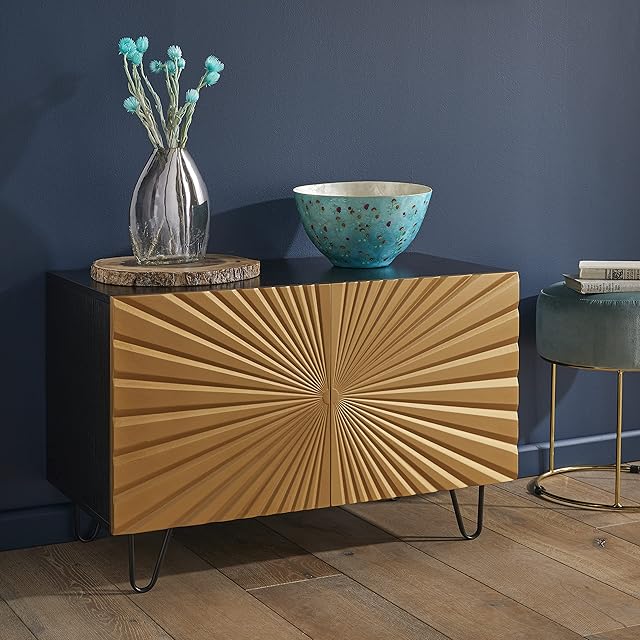 House & Homestyle Storage Bench, MDF and metal, Black & Gold, One Size