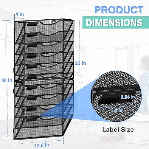 Miniatura 2 de Kuntine.B Organizador de archivos de pared para colgar revistas, organizador de archivos de pared para oficina y hogar (negro, 10 niveles)