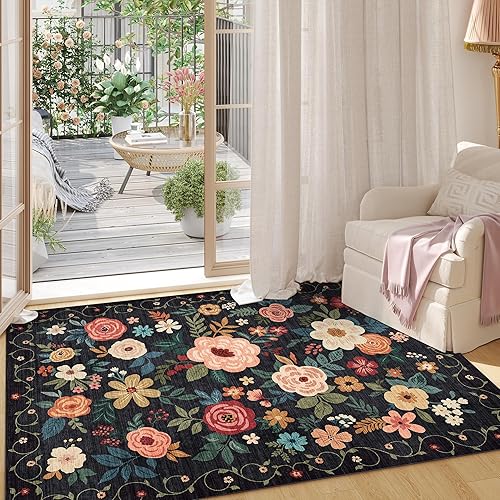 Miniatura 4 de DUKINO Alfombra pequeña de 2 x 3 pies de diseño floralbohemio, antideslizante, lavable, suave y de pelo corto, para puerta delantera. entrada,